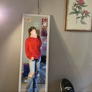 Red long sleeve with attached white collar